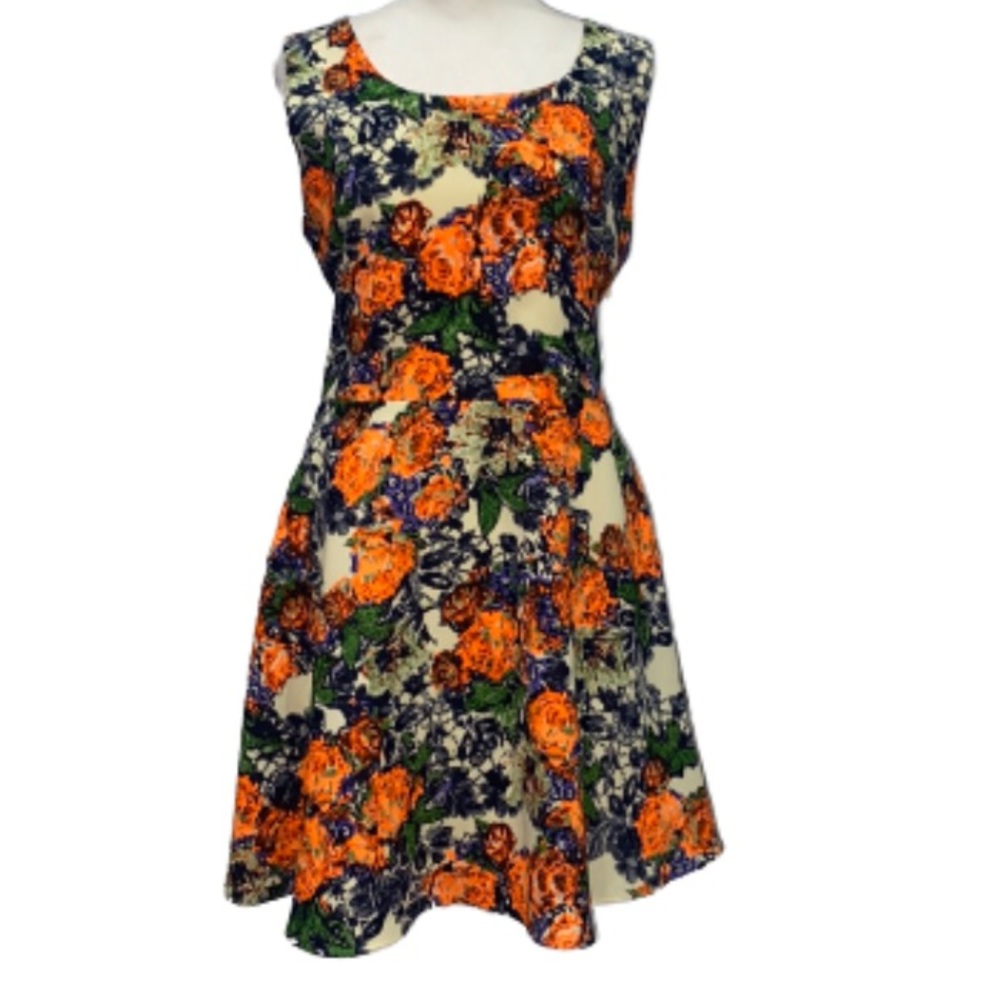 J.O.A. Los Angeles Bright Floral Fit & Flare Medium Dress